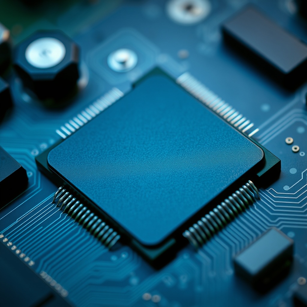 Macro photograph of the Tacit Q1 processor die on a circuit board